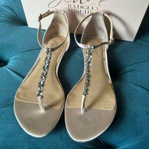 Jewel Badgley Mischka Carrol Champagne Satin Flat Sandals